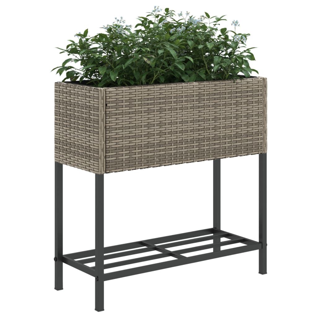 vidaXL Γλάστρες Κήπου με Ράφια 2 τεμ. Γκρι 70x28x70 εκ Συνθ. Ρατάν
