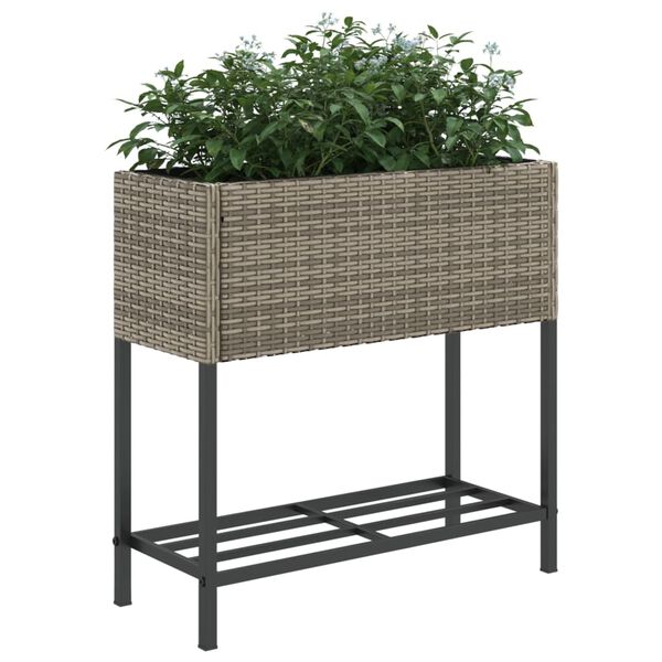 vidaXL Γλάστρες Κήπου με Ράφια 2 τεμ. Γκρι 70x28x70 εκ Συνθ. Ρατάν