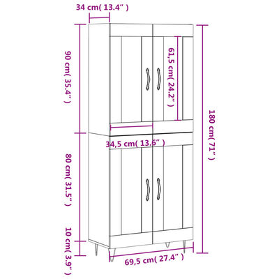 vidaXL Ντουλάπι Sonoma δρυς 69,5 x 34 x 180 εκ. από Επεξεργασμένο Ξύλο