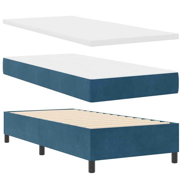 vidaXL Κρεβάτι Box Spring LED με Στρώμα Μπλε 90 x 190 cm Βελούδο