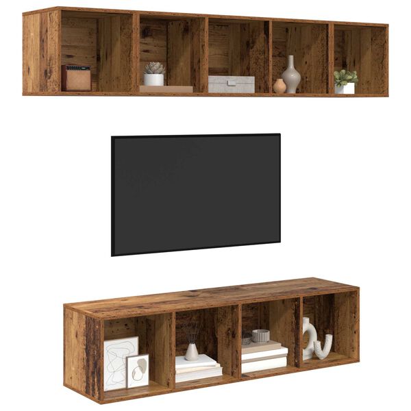 vidaXL Σετ επίπλου τηλεόρασης 4 pcs Παλιό ξύλο 37 x 37 x 142.5 εκ