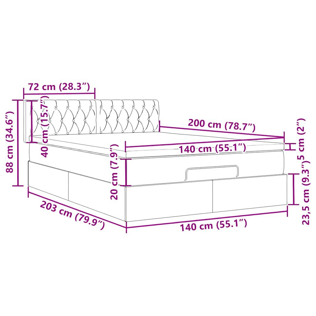 vidaXL Οθωμανικό κρεβάτι με στρώμα μπλε 140x200cm ύφασμα
