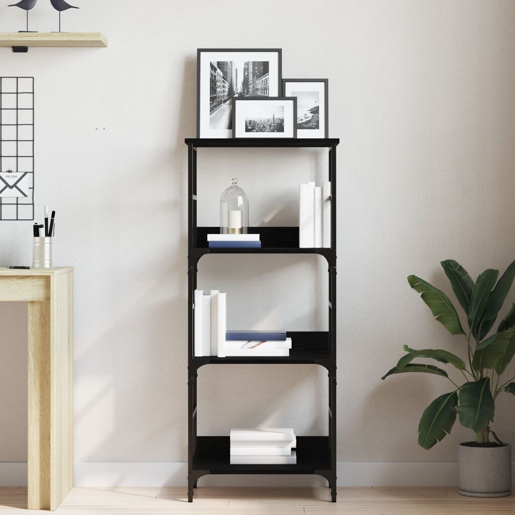 vidaXL Βιβλιοθήκη Μαύρη Βελανιδιά 50x33x117,5 εκ. Επεξεργασμένο ξύλο και Χάλυβας