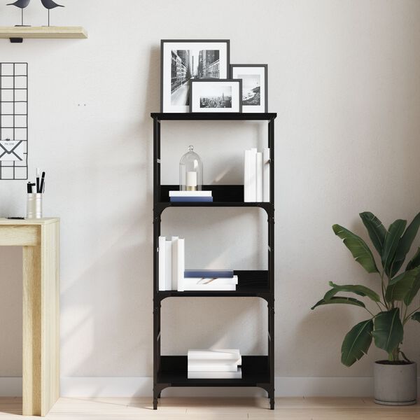 vidaXL Βιβλιοθήκη Μαύρη Βελανιδιά 50x33x117,5 εκ. Επεξεργασμένο ξύλο και Χάλυβας