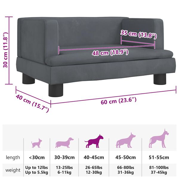 vidaXL Κρεβάτι Σκύλου Σκούρο Γκρι 60 x 40 x 30 εκ. Βελούδινο
