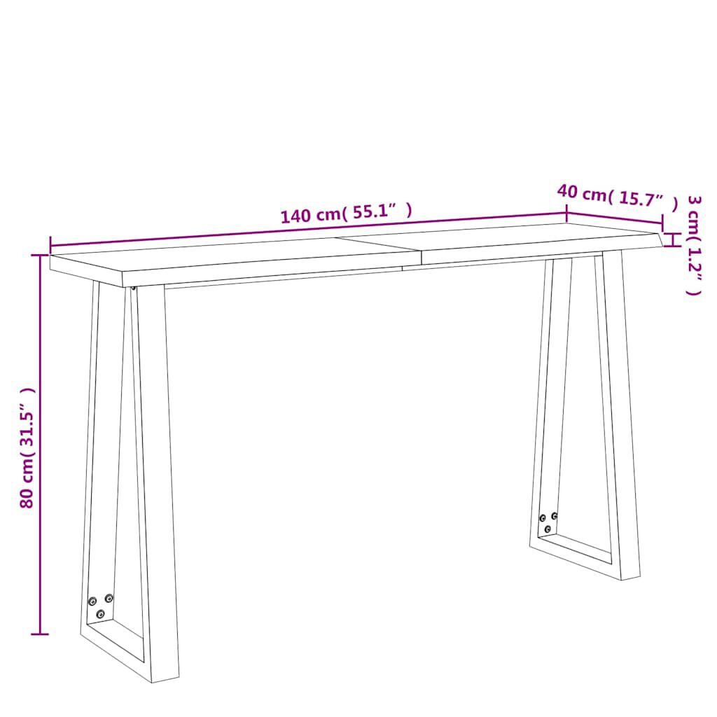 vidaXL Τραπέζι Κονσόλα με Live Edge 140x40x80 εκ. Μασίφ Ξύλο Ακακίας