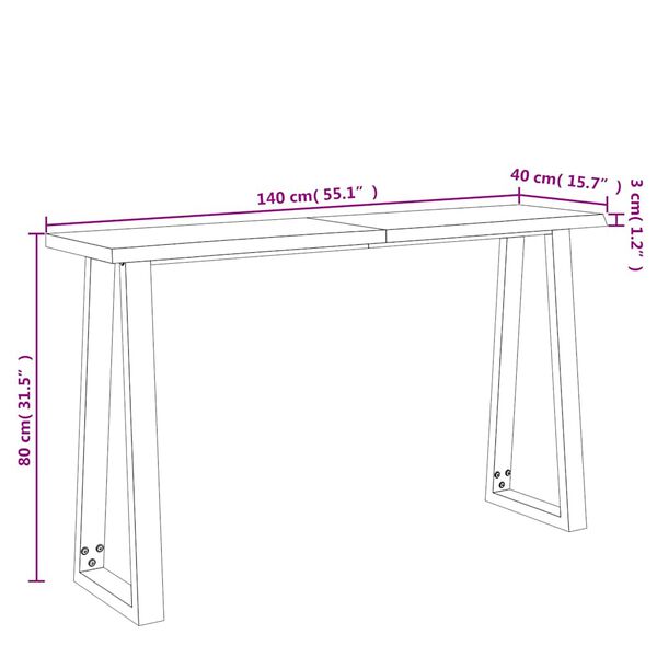 vidaXL Τραπέζι Κονσόλα με Live Edge 140x40x80 εκ. Μασίφ Ξύλο Ακακίας