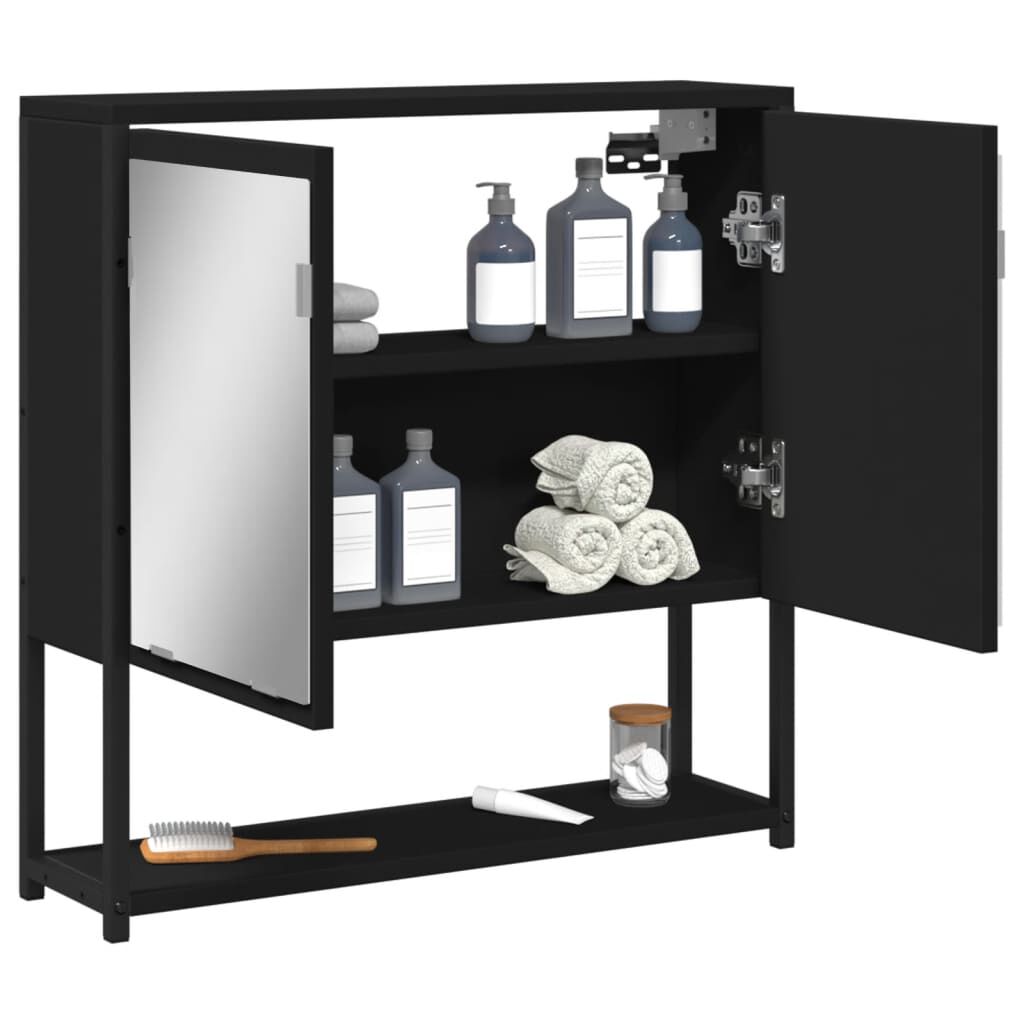vidaXL Καθρέφτης Μπάνιου με Ντουλάπι Μαύρος 60x16x60 εκ. Επεξ. Ξύλο