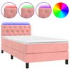 vidaXL Κρεβάτι Boxspring με Στρώμα & LED Ροζ 80 x 200 εκ. Βελούδινο