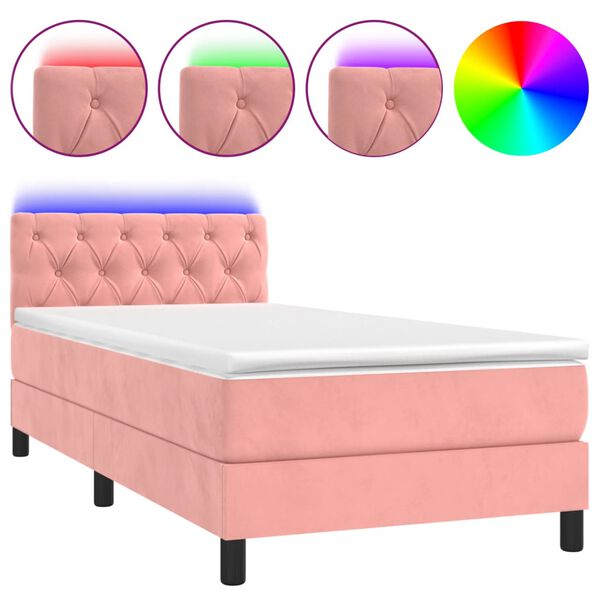 vidaXL Κρεβάτι Boxspring με Στρώμα & LED Ροζ 80 x 200 εκ. Βελούδινο