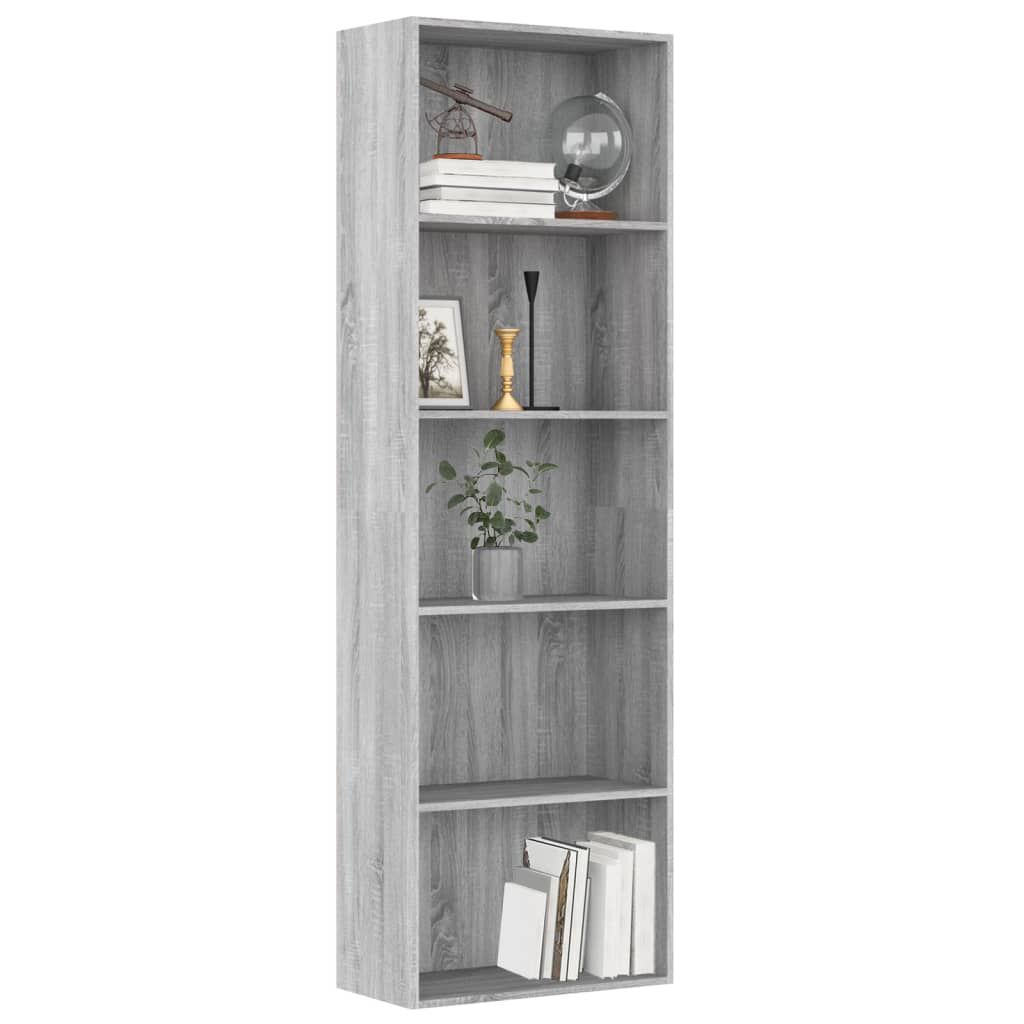 vidaXL Βιβλιοθήκη με 5 Ράφια Γκρι Sonoma 60x30x189 εκ. Επεξεργ. Ξύλο