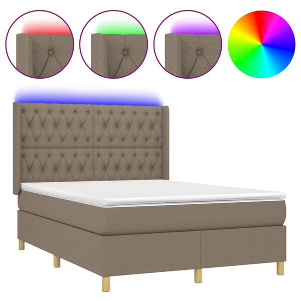 vidaXL &Kappa;&rho;&epsilon;&beta;ά&tau;&iota; Boxspring &mu;&epsilon; &Sigma;&tau;&rho;ώ&mu;&alpha; & LED Taupe 140x200 &epsilon;&kappa;. &Upsilon;&phi;&alpha;&sigma;&mu;ά&tau;&iota;&nu;&omicron;
