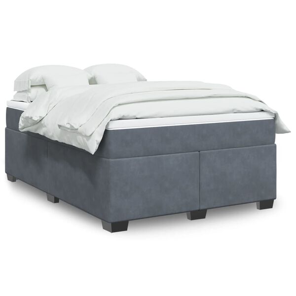 vidaXL Κρεβάτι Boxspring με Στρώμα Σκούρο Γκρι 140x200 εκ. Βελούδινο