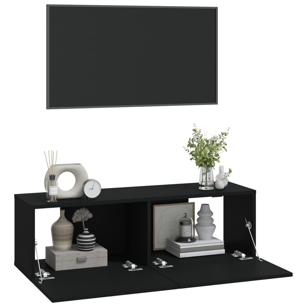 vidaXL Έπιπλα Τηλεόρασης Τοίχου 2 τεμ. Μαύρα 100x30x30 εκ. Επεξ. Ξύλο