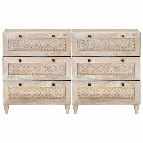 vidaXL Πλαϊνό γραφείο 2 pcs Λευκό 60 x 33 x 75 cm Μασίφ ξύλο μάνγκο