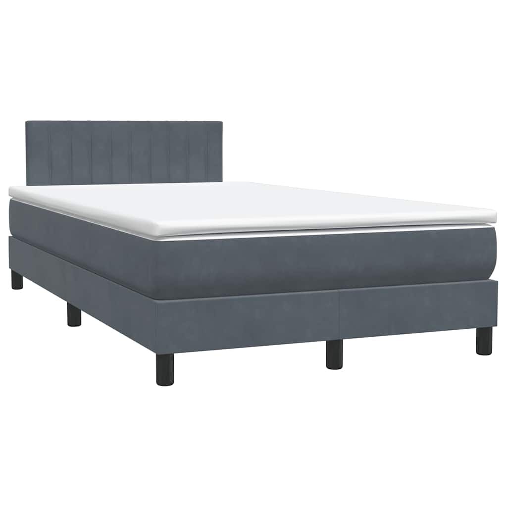 vidaXL Κρεβάτι Boxspring με Στρώμα Σκούρο Γκρι 120x210 εκ. Βελούδινο