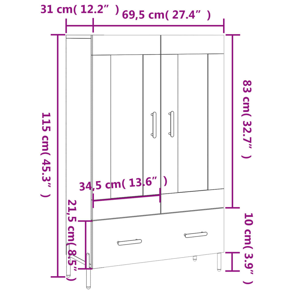 vidaXL Ντουλάπα Γκρι Σκυροδέματος 69,5 x 31 x 115 εκ. Επεξεργ. Ξύλο