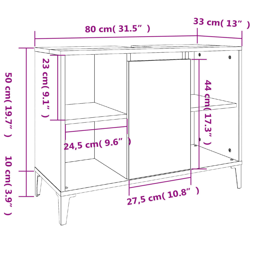 vidaXL Ντουλάπι Νιπτήρα Γκρι Σκυρ. 80 x 33 x 60 εκ. Επεξεργασμένο Ξύλο