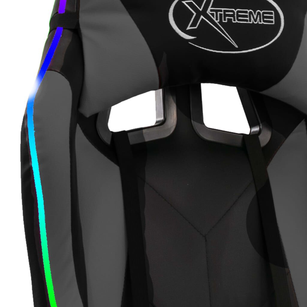 vidaXL Καρέκλα Racing με Φωτισμό RGB LED Γκρι/Μαύρο Συνθετικό Δέρμα