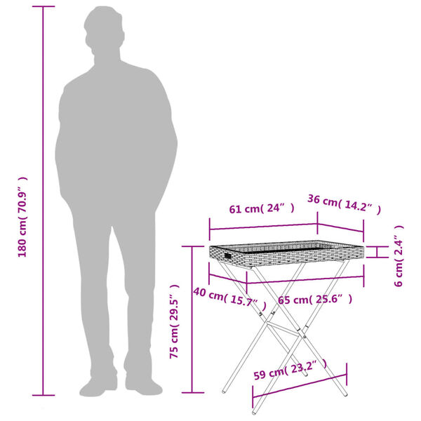 vidaXL Τραπέζι Δίσκος Πτυσσόμενο Μπεζ 65x40x75 εκ. Συνθετικό Ρατάν