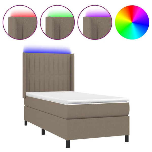 vidaXL &Kappa;&rho;&epsilon;&beta;ά&tau;&iota; Boxspring &mu;&epsilon; &Sigma;&tau;&rho;ώ&mu;&alpha; & LED Taupe 90x190 &epsilon;&kappa;. &Upsilon;&phi;&alpha;&sigma;&mu;ά&tau;&iota;&nu;&omicron;