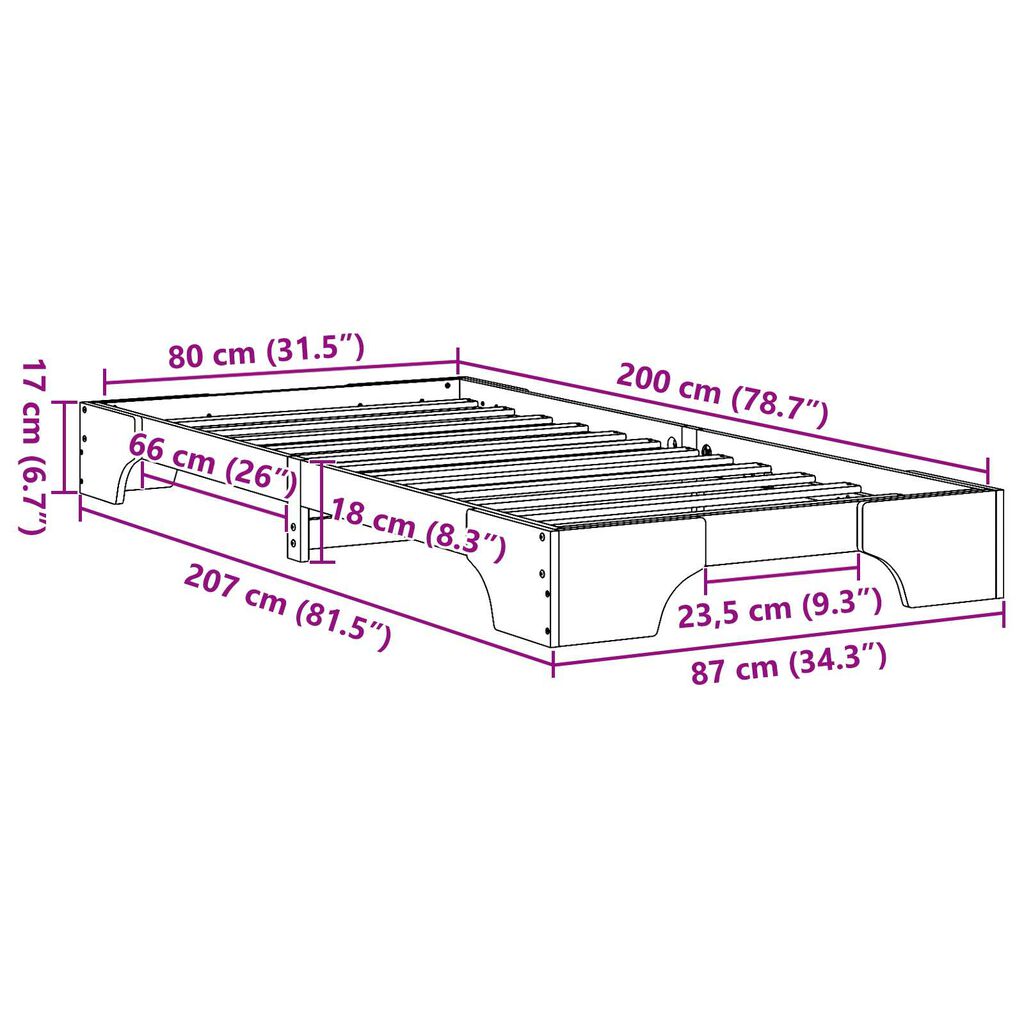 vidaXL Κρεβάτι Λευκό Μασίφ ξύλο πεύκου 80 x 200 εκ Ελαφρύ Κρεβάτι