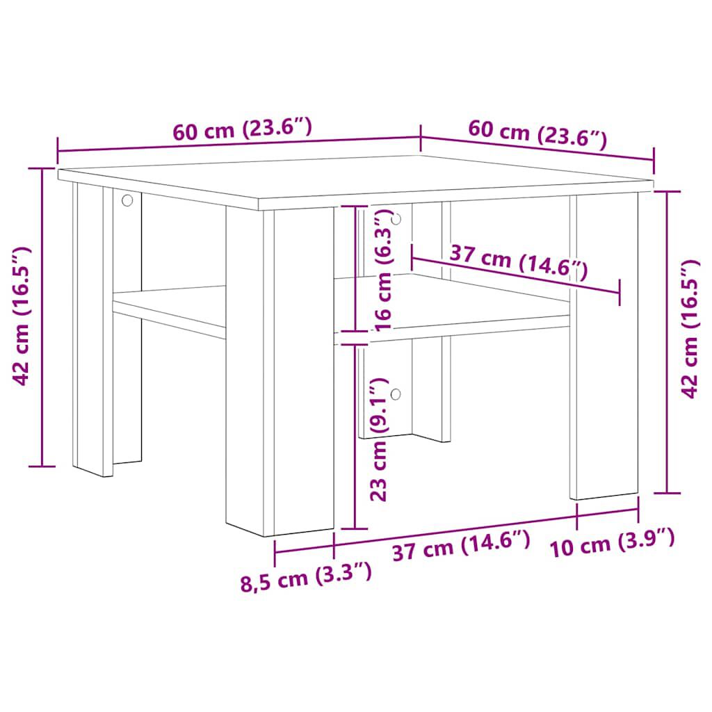 vidaXL Τραπεζάκι Σαλονιού Λευκό 60 x 60 x 42 εκ. από Επεξ. Ξύλο