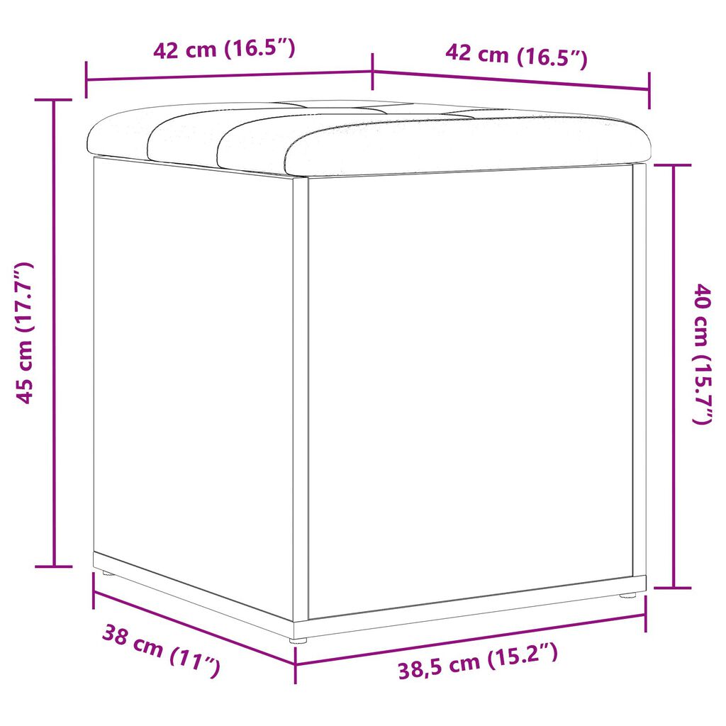 vidaXL Παγκάκι Αποθήκευσης Μαύρος Δρυός 42x42x45 εκ. Μασίφ Ξύλο