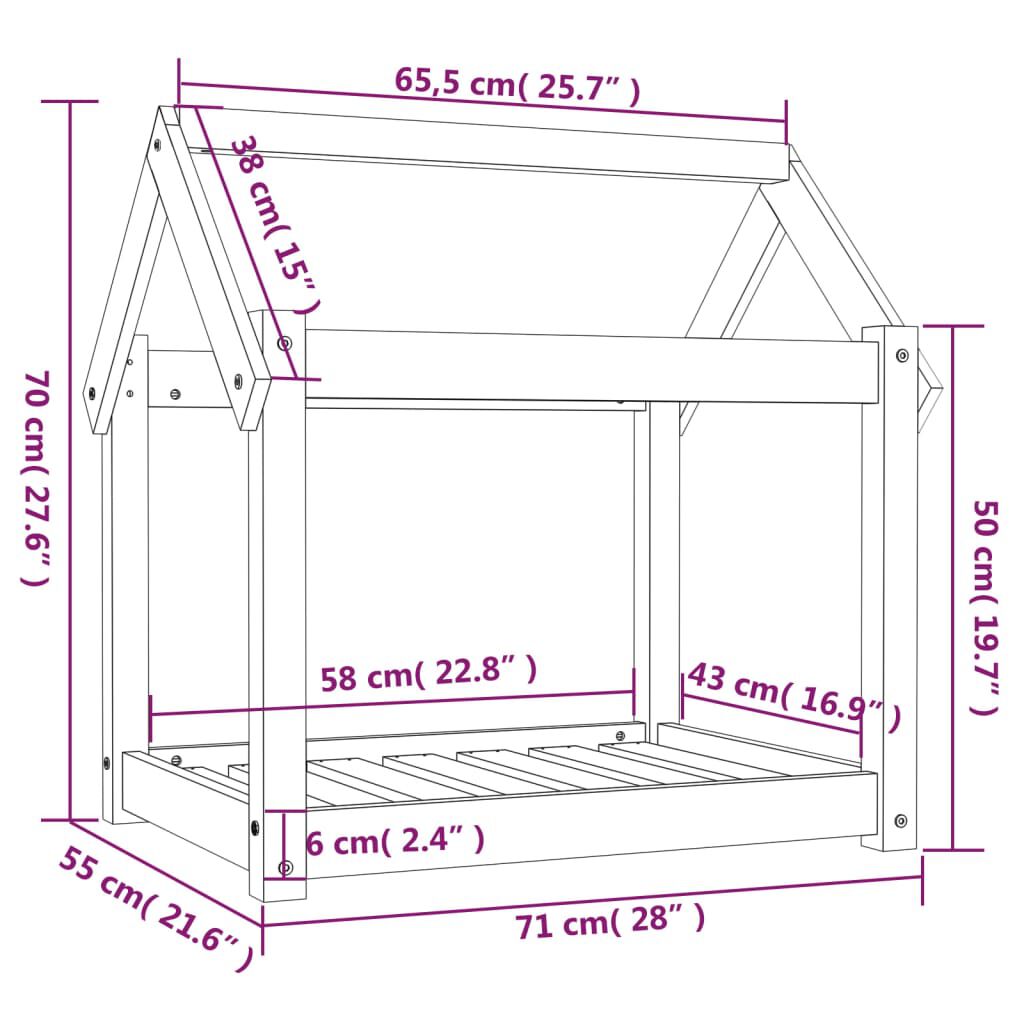 vidaXL Κρεβάτι Σκύλου Λευκό 71x55x70 εκ. από Μασίφ Ξύλο Πεύκου