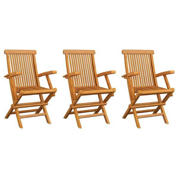 vidaXL Καρέκλες Κήπου 3 τεμ. από Μασίφ Ξύλο Teak με Taupe Μαξιλάρια