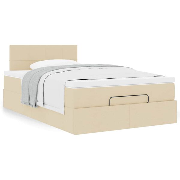 vidaXL Οθωμανικό κρεβάτι με στρώμα Cream 120x190 cm Ύφασμα