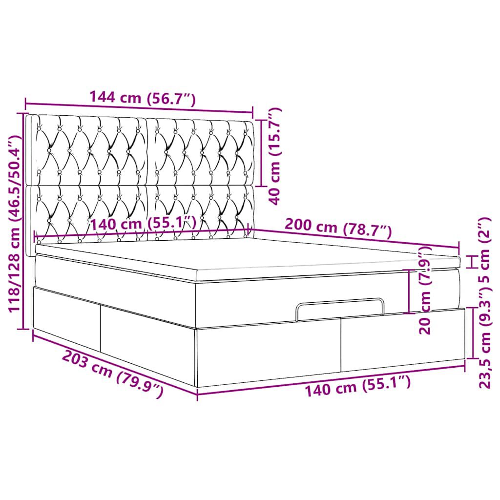 vidaXL Οθωμανικό κρεβάτι με στρώμα μπλε 140x200cm ύφασμα