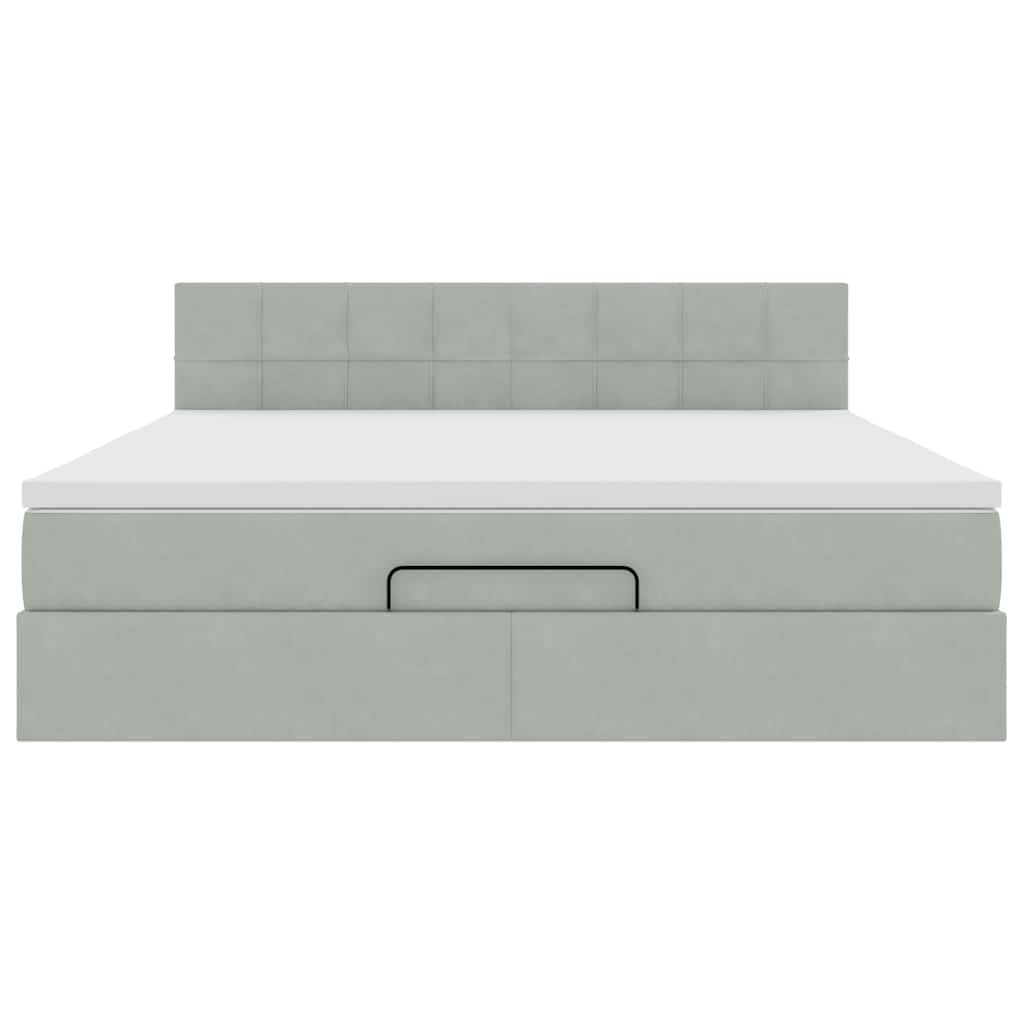 vidaXL Οθωμανικό κρεβάτι με στρώμα&LEDs Ανοιχτό γκρι 160x200cm Βελούδο