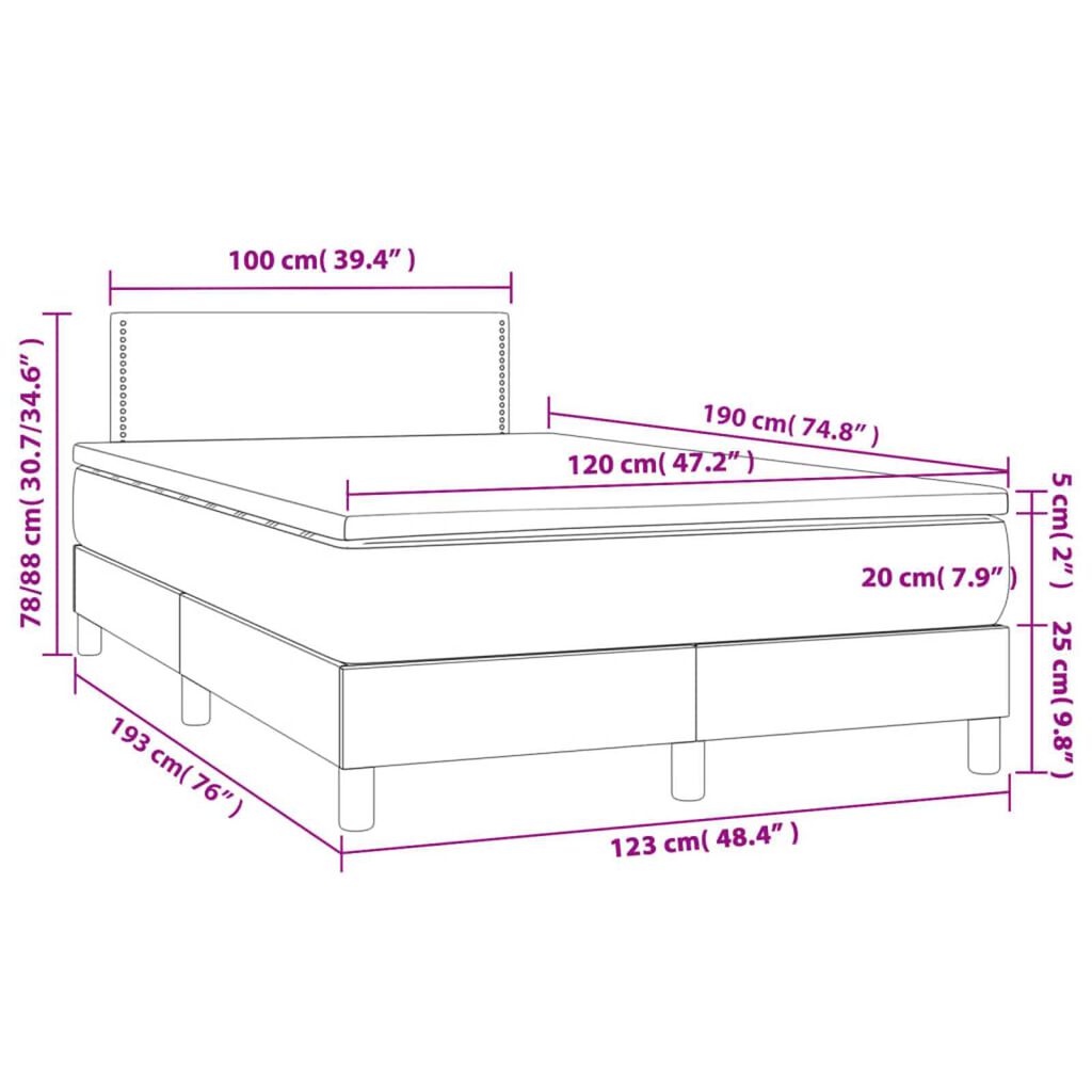 vidaXL Κρεβάτι Boxspring με Στρώμα Γκρι 120x190εκ. από Συνθετικό Δέρμα