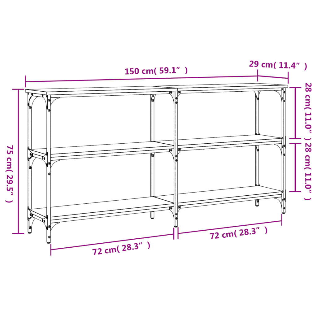 vidaXL Τραπέζι Κονσόλα Καπνιστή Δρυς 150x29x75 εκ. Επεξεργασμένο Ξύλο
