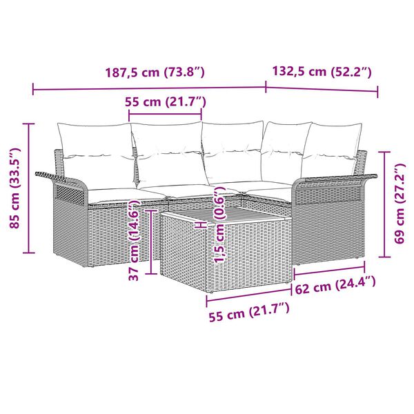 vidaXL Σετ Καναπέ Κήπου 5 pcs Γκρι Πολυ ράταν