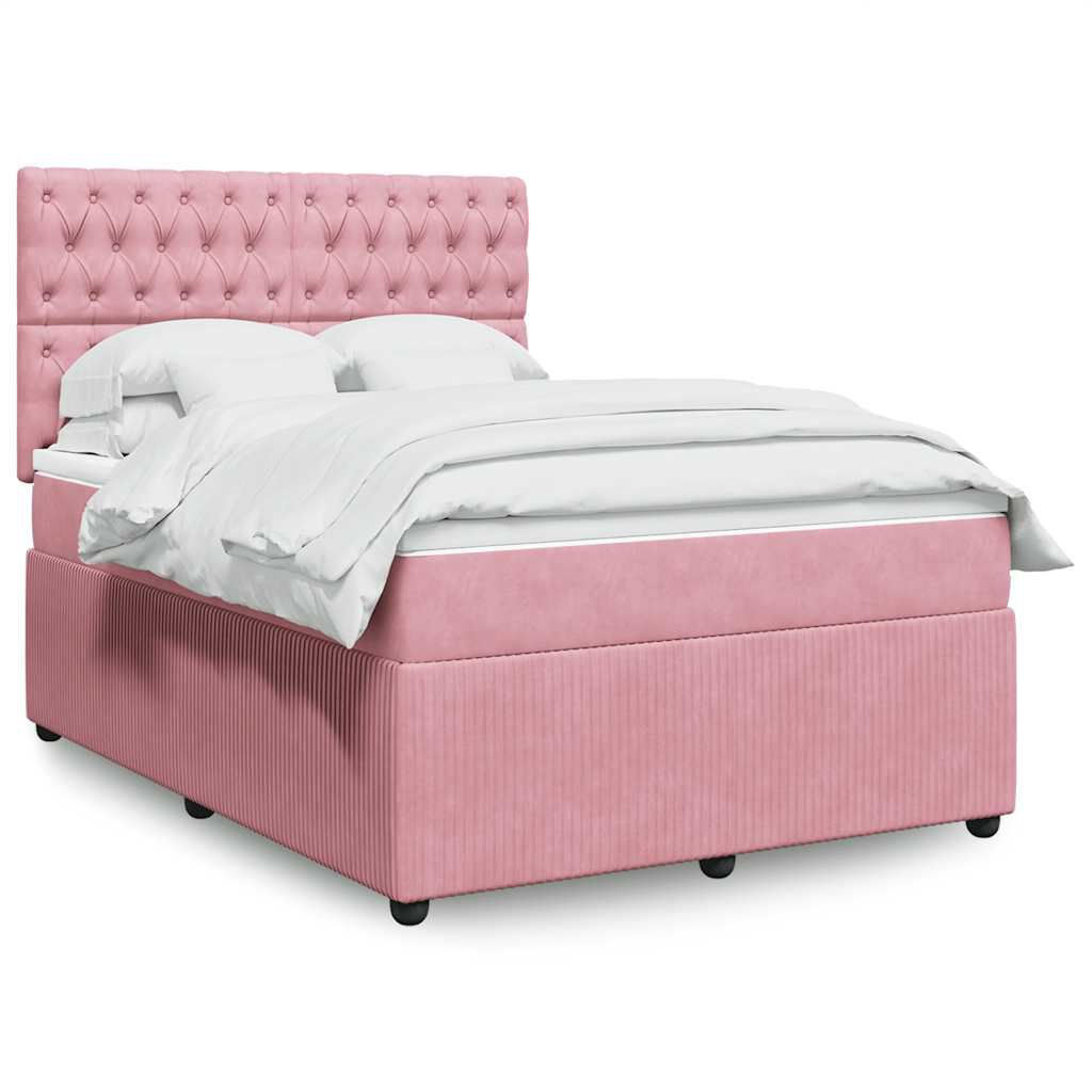 vidaXL Κρεβάτι Boxspring με Στρώμα Ροζ 140x190 εκ. Βελούδινο