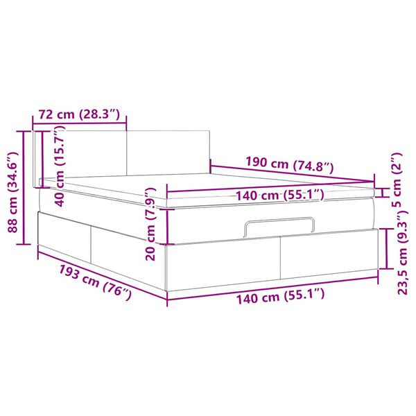 vidaXL Οθωμανικό κρεβάτι με στρώμα Μαύρο 140x190cm Ύφασμα