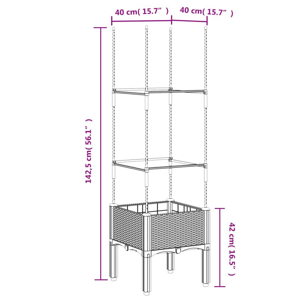 vidaXL Ζαρντινιέρα Κήπου με Καφασωτό Μαύρο 40 x 40 x 142,5 εκ. από PP