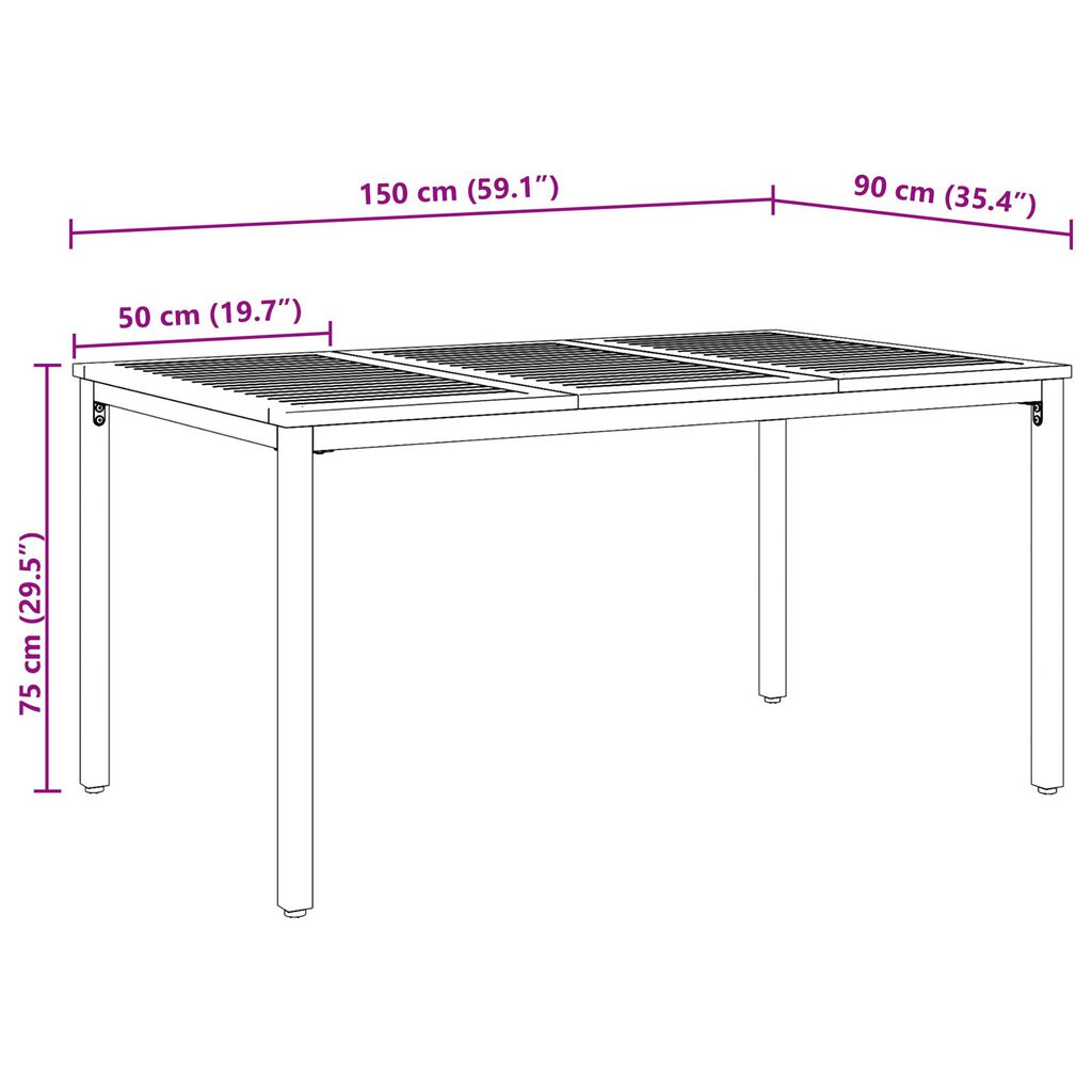 vidaXL Τραπέζι Κήπου 150x90x75 εκ. Κατασκευασμένο από Σταθερό Ξύλο Ακακίας και Μέταλλο