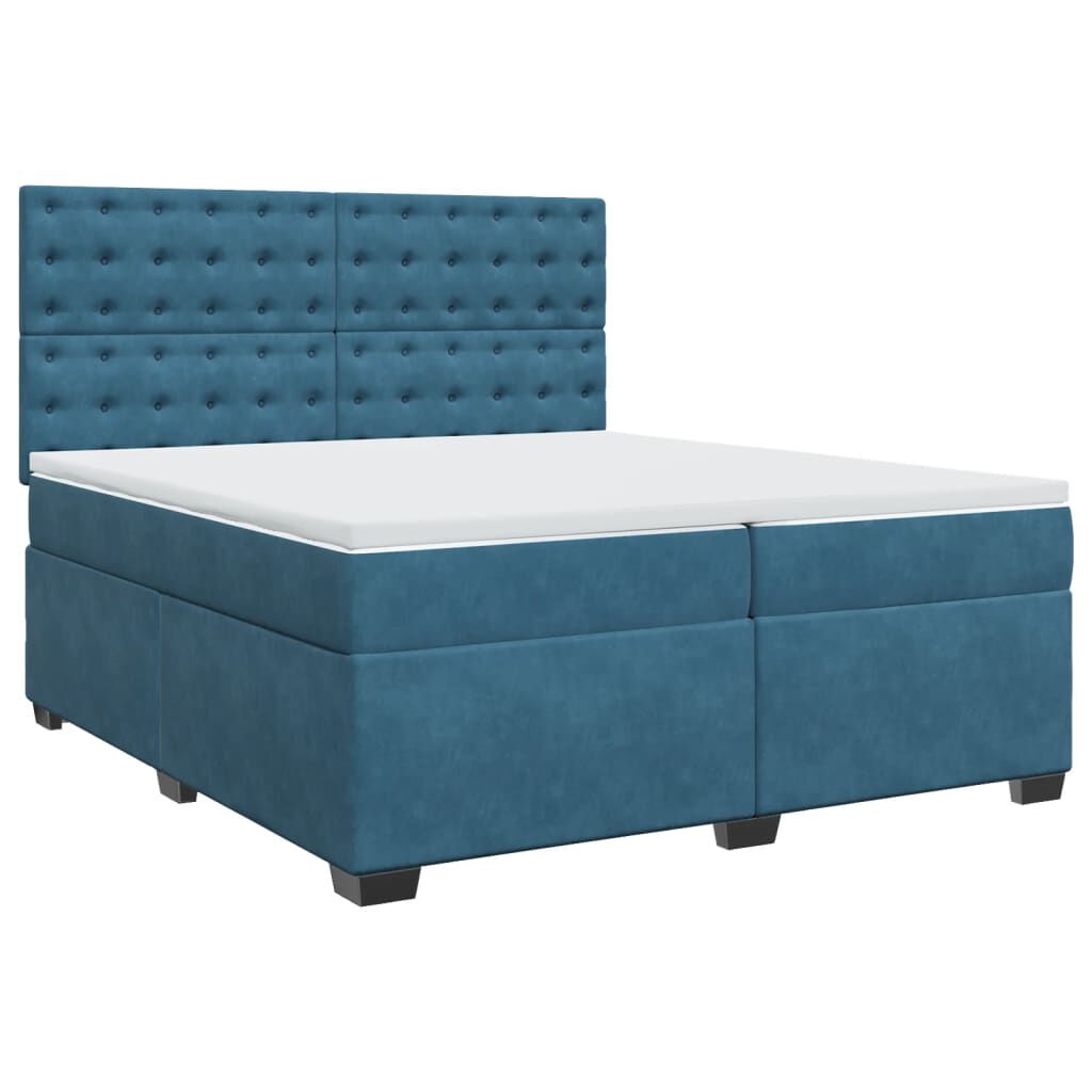 vidaXL Κρεβάτι Boxspring με Στρώμα Μπλε 200x200 εκ. Βελούδινο