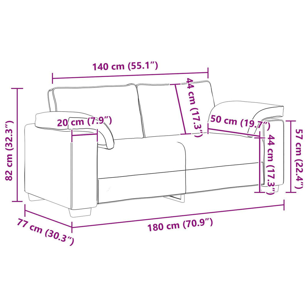 vidaXL Καναπέδες Loveseat Σκούρο Γκρι 140 εκ Υφάσματος