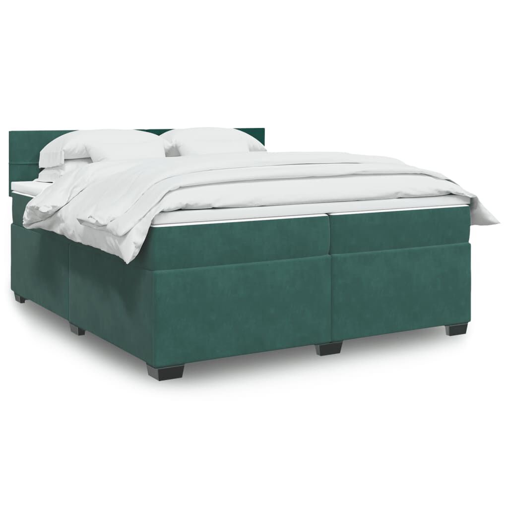 vidaXL Κρεβάτι Boxspring με Στρώμα Σκούρο Πράσινο 200x200εκ. Βελούδινο