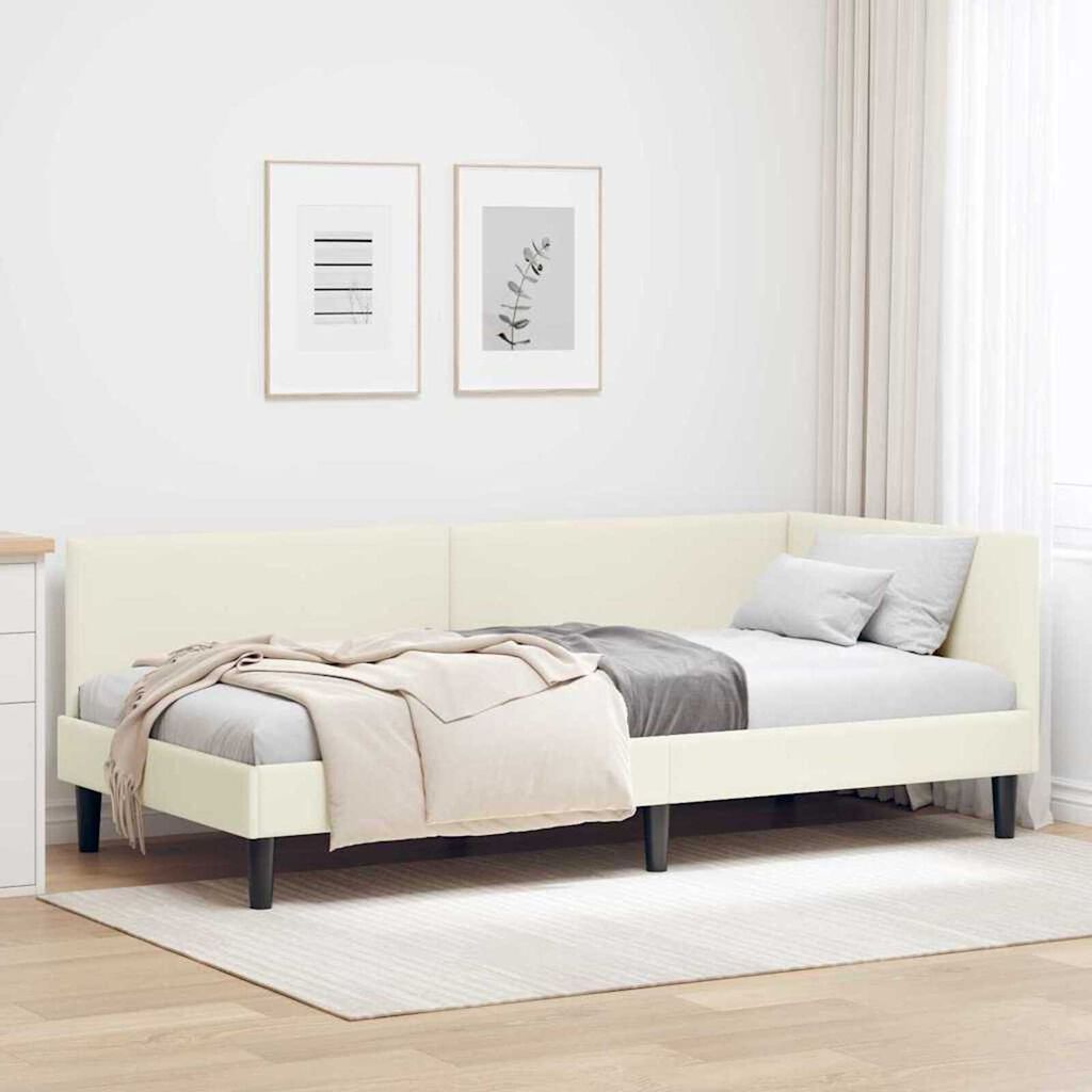 vidaXL Κρεβάτι Γωνίας Κρεμ 90 x 200 cm Βελούδο και Εργοστασιακό ξύλο
