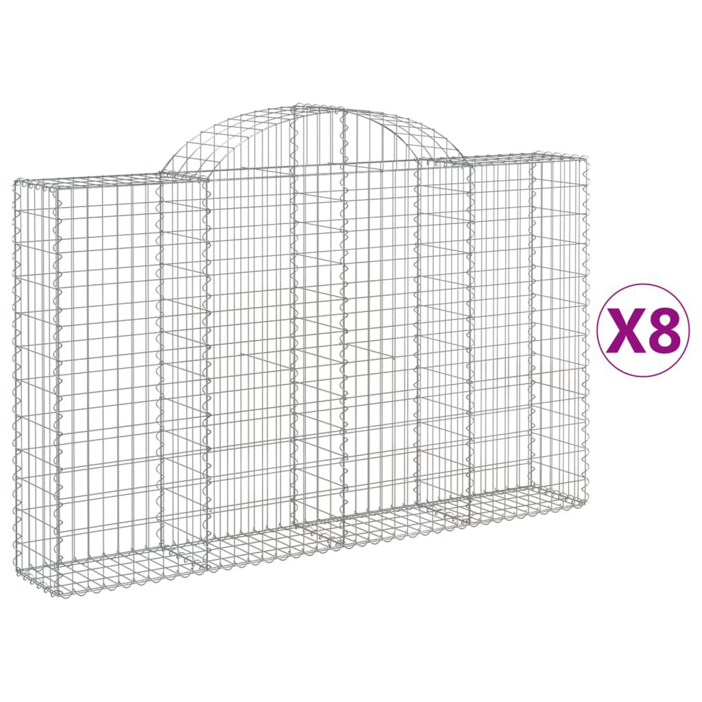 vidaXL Συρματοκιβώτια Τοξωτά 8 τεμ. 200x30x120/140 εκ. Γαλβαν. Ατσάλι