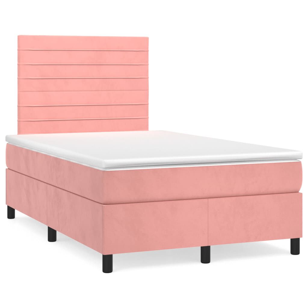 vidaXL Κρεβάτι Boxspring με Στρώμα Ροζ 120x200 εκ. Βελούδινο
