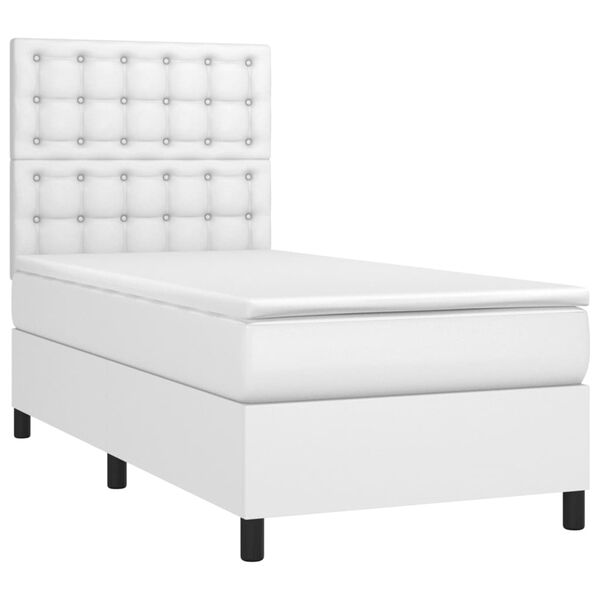 vidaXL Κρεβάτι Boxspring με Στρώμα Λευκό 90x200εκ. από Συνθετικό Δέρμα