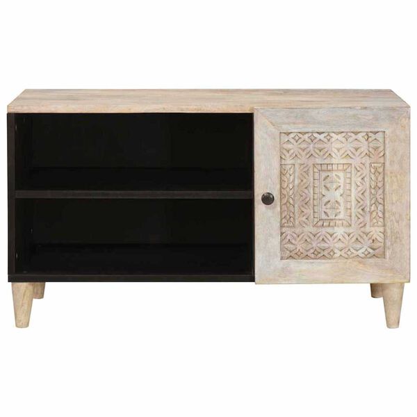 vidaXL Ντουλάπι TV με ράφι Λευκό 80 x 33 x 46 εκ Μασίφ ξύλο μάνγκο