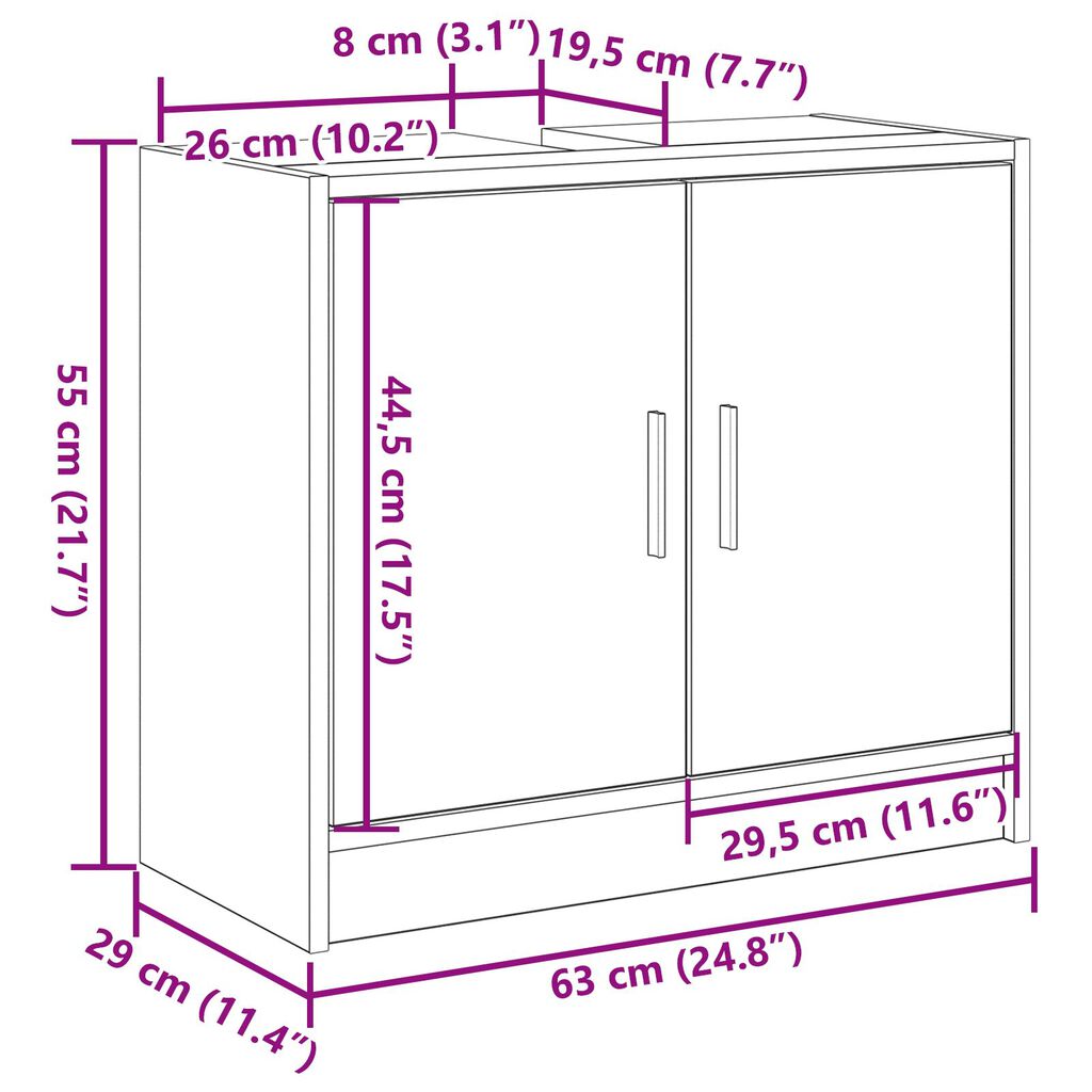 vidaXL Ντουλάπι Νιπτήρα Παλιό Ξύλο 63x29x55 εκ. Συμπαγές Ξύλο