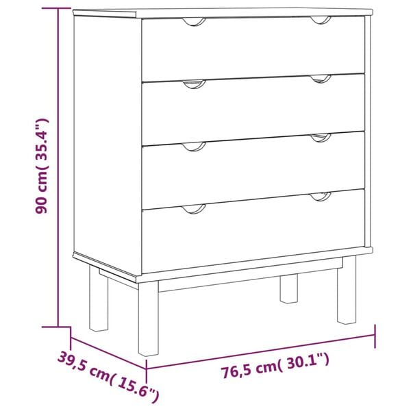 vidaXL Συρταριέρα OTTA Γκρι 76,5 x 39,5 x 90 εκ. από Μασίφ Ξύλο Πεύκου